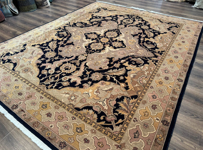 Handmade Wool Rug 8x10 Traditional Oriental Black and Beige Nourison