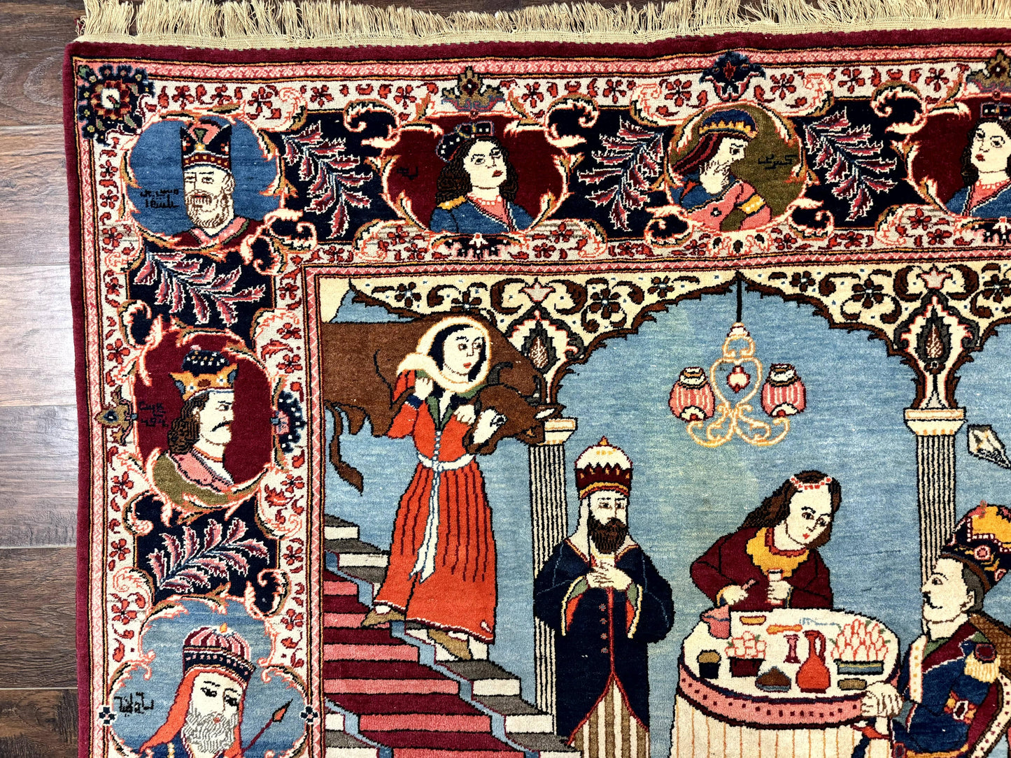 Persian Kashan Pictorial Rug 6x9 Hand Knotted Wool Wall Hanging King Bahram Hunting Scene Antique