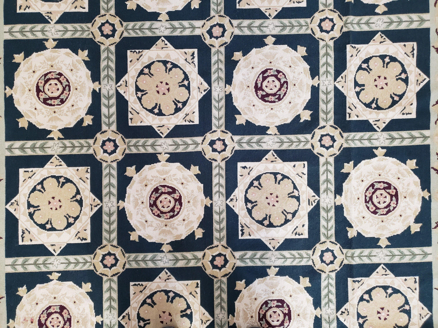 Vintage Chinese Needlepoint Rug 6x9 Handwoven Wool Panel Design Rug Black Ivory