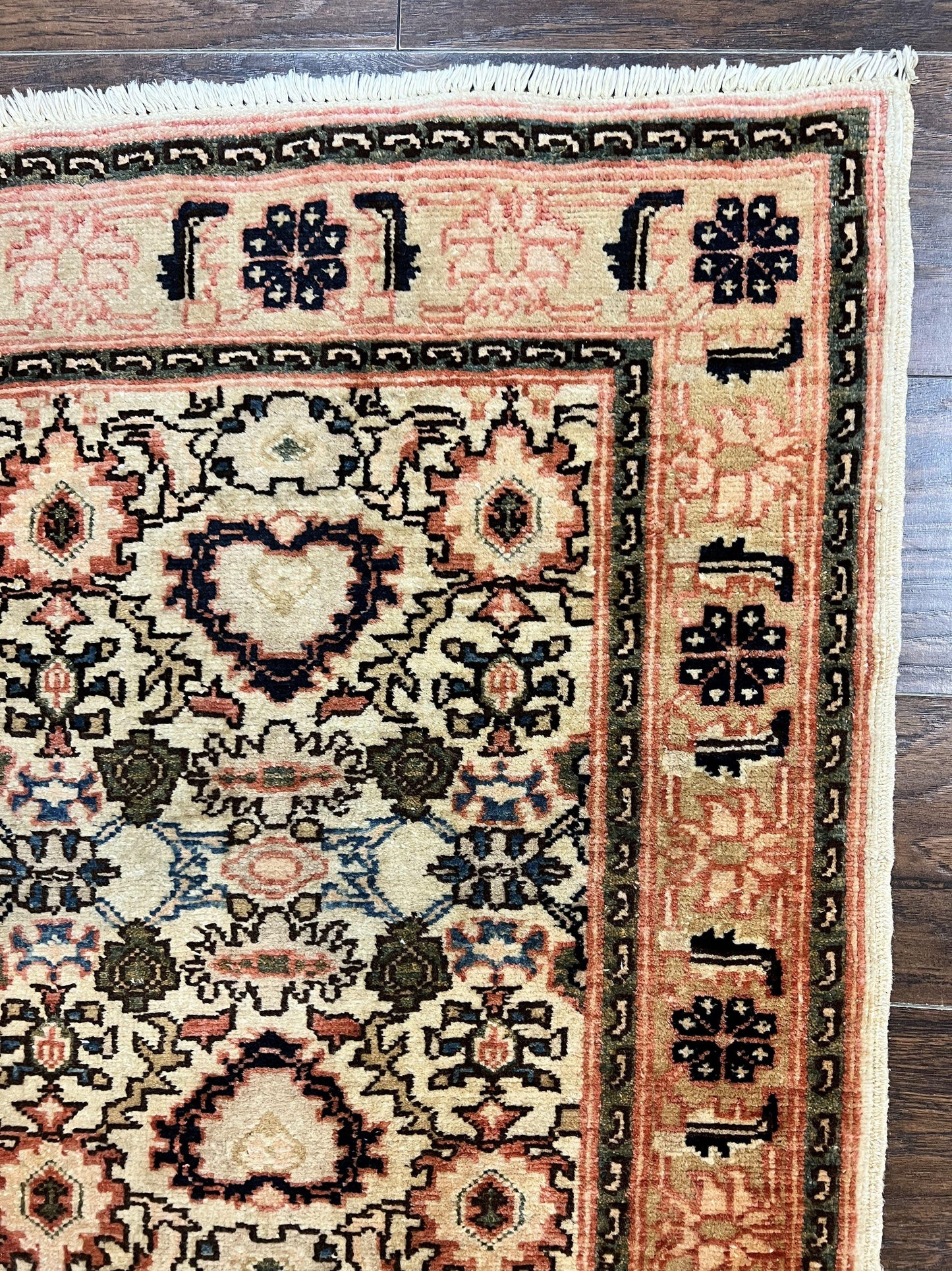 Romanian Wool Runner Rug Hand Knotted 2.6x12.9 Ft Floral Allover Vintage Tan Hallway