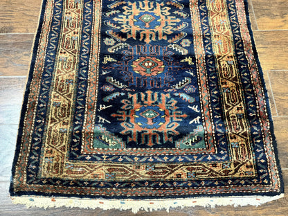 Antique Persian Runner Rug Sarab 3x17 Blue Handmade Wool Hallway Carpet