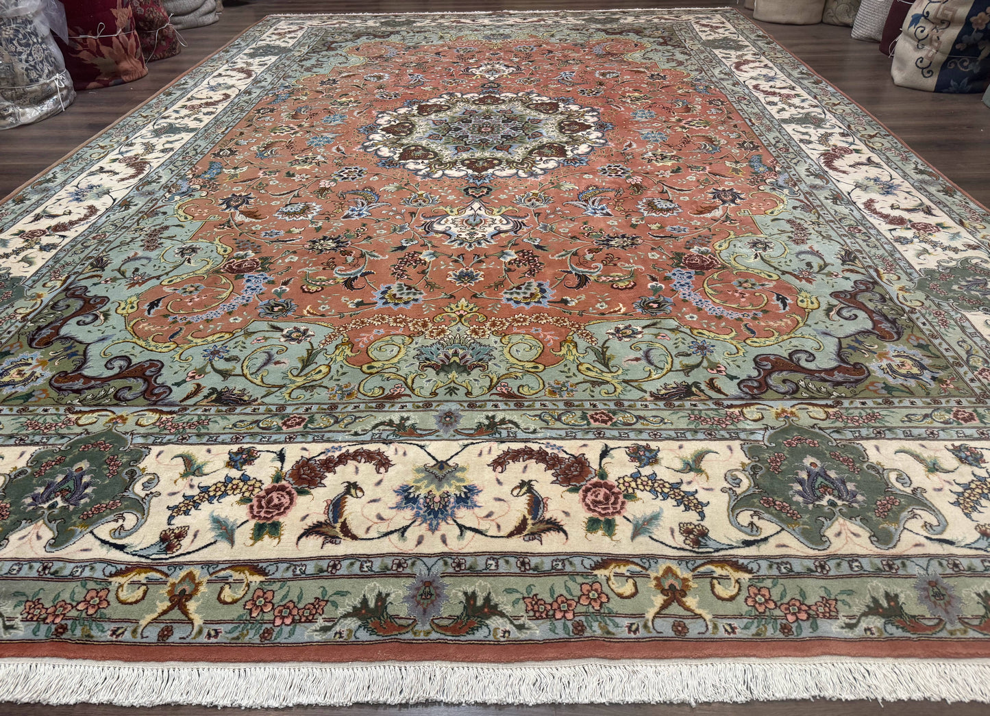 Persian Tabriz Rug Palace Size 12x17 Medallion Carpet Fine 250 KPSI Stunning