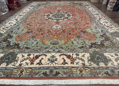 Persian Tabriz Rug Palace Size 12x17 Medallion Carpet Fine 250 KPSI Stunning