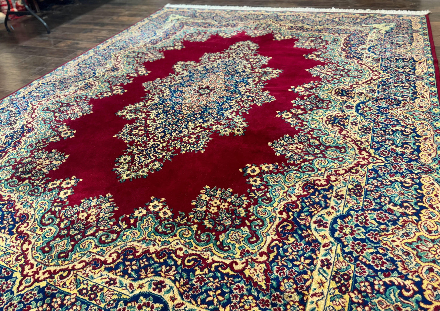 Power Loomed Persian Kirman Rug 9x12 Vintage Wool Pile Area Rug