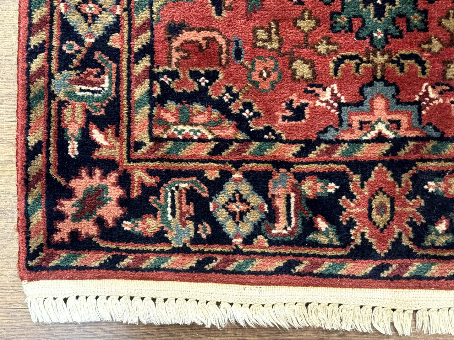 Indo Persian Heriz Runner Rug 2x12 Hand Knotted Wool Hallway Rug Red And Black