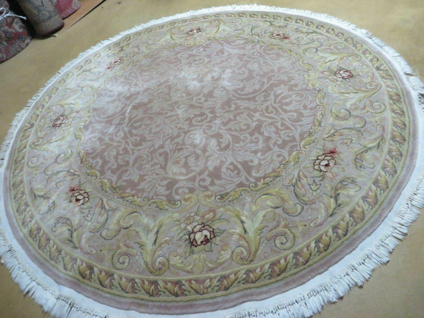 Round Handmade Chinese Floral Silk Wool Rug Oriental Carpet 6 Foot Size
