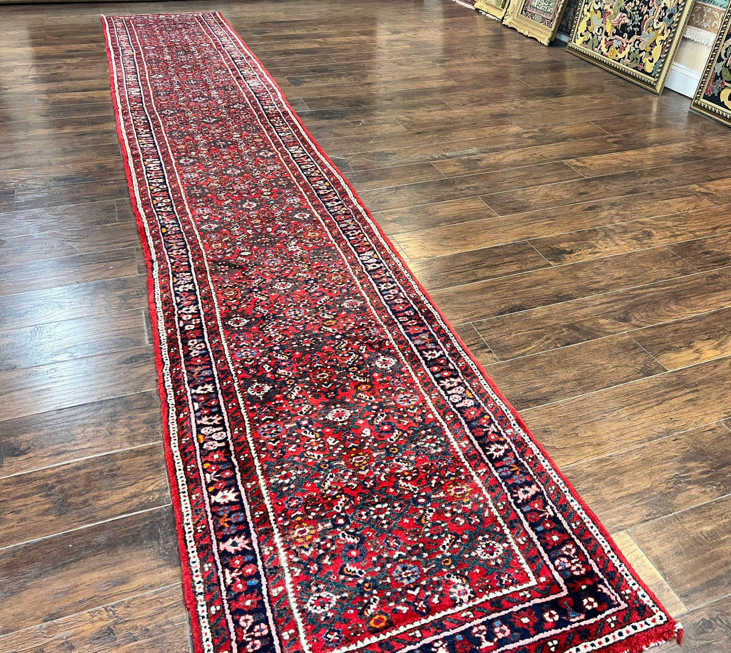Persian Runner Rug 17ft Handmade Red Wool Hallway Carpet Antique Hamadan Dargazine