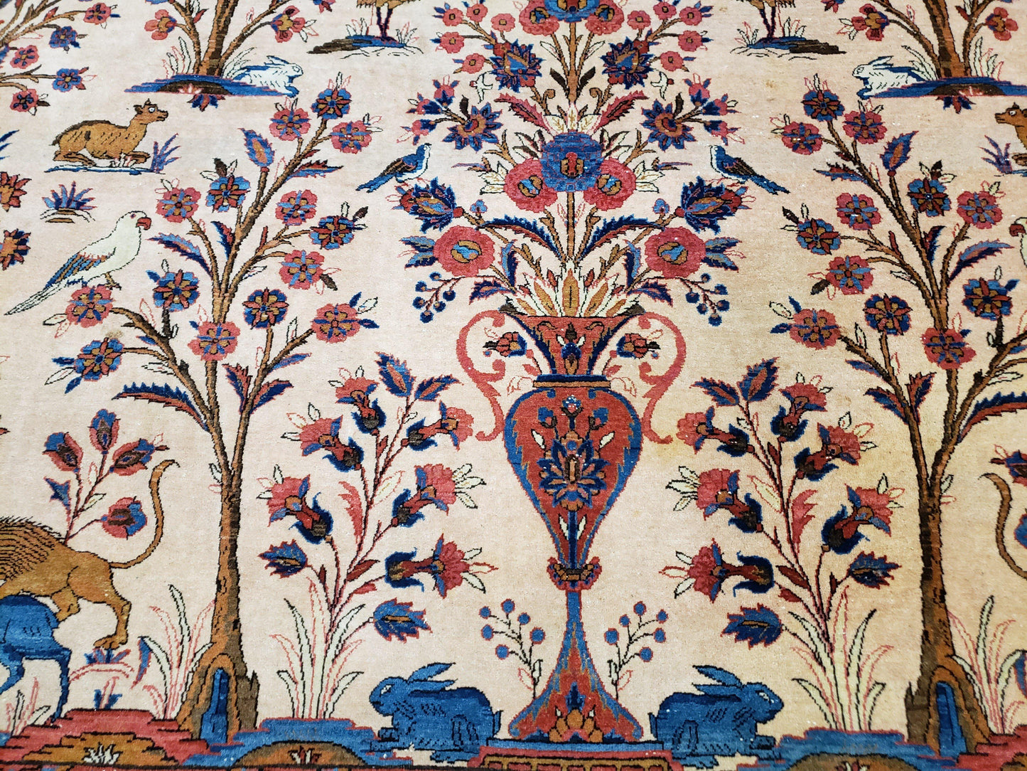 Antique Persian Kashan Tree of Life Rug 10x13 Wool Carpet