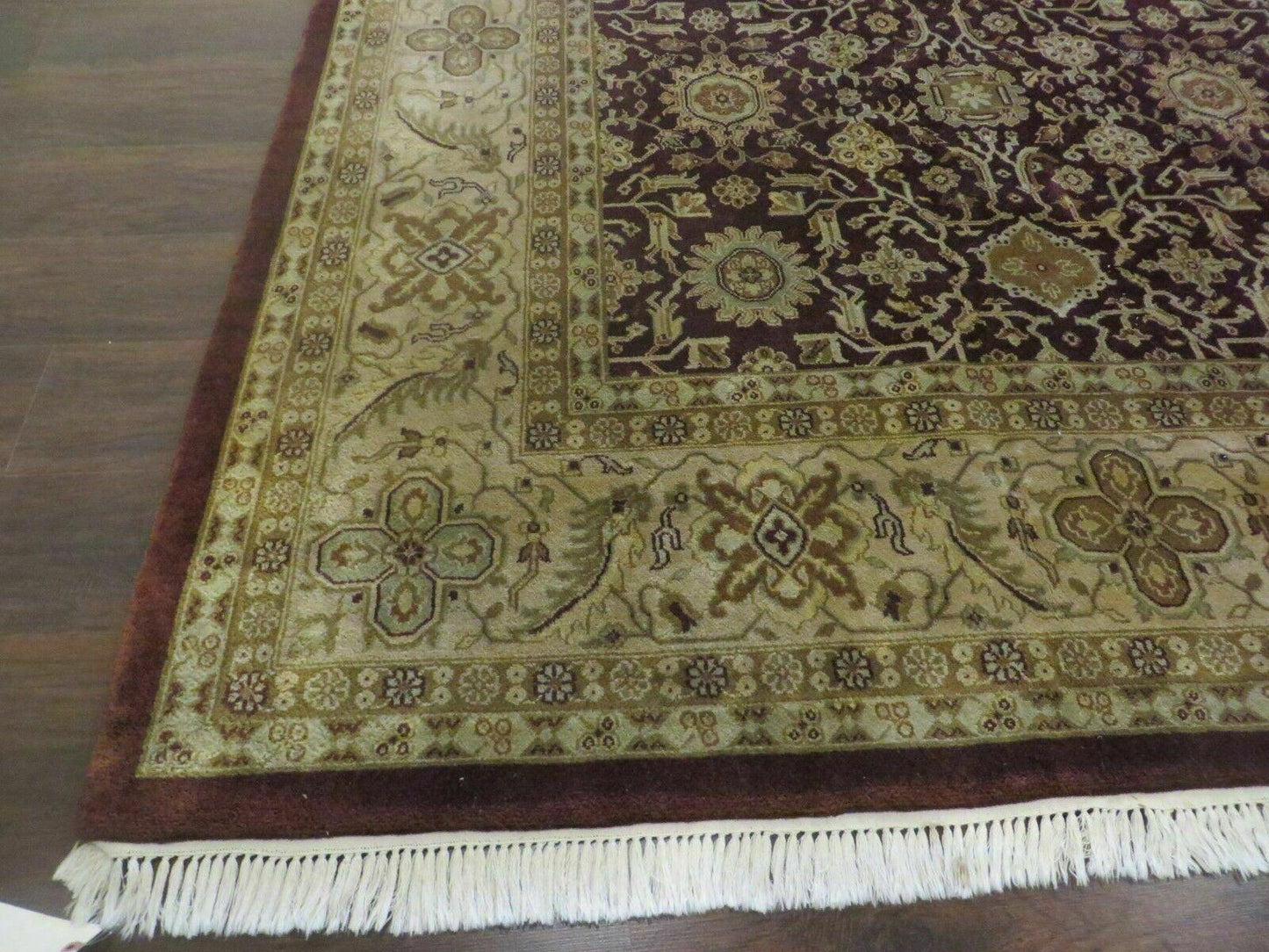 Indian Agra Rug 10x14 Vintage Handmade Wool Carpet Maroon Floral Design