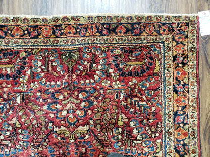 Antique Persian Sarouk Rug Hand Knotted Wool 3ft4in By 4ft10in