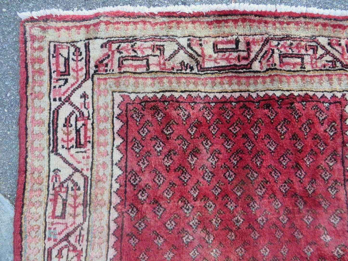 Antique Handmade Wool Runner Rug India Paisley Vintage Design 3 Foot 7 Inch by 10 Foot