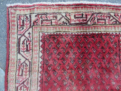 Antique Handmade Wool Runner Rug India Paisley Vintage Design 3 Foot 7 Inch by 10 Foot