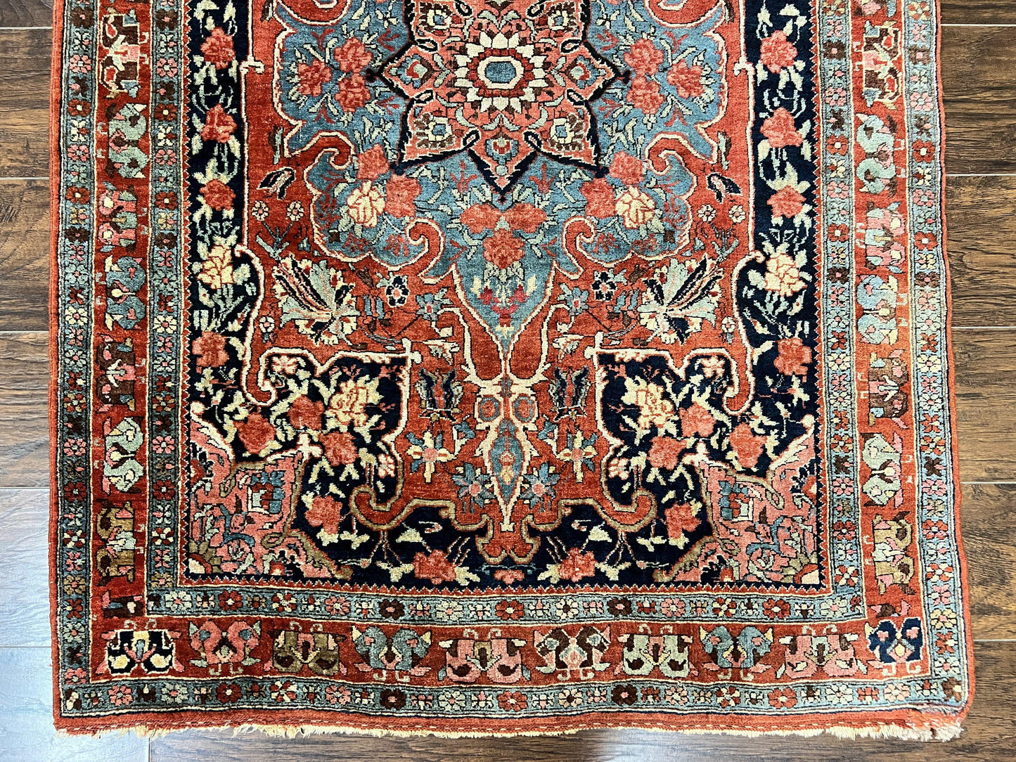 Persian Bidjar Rug 4x5 Hand Knotted Wool Carpet Red And Blue Antique