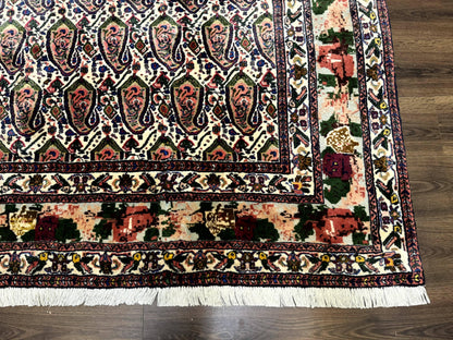 Persian Kurdish Rug 8x11 Boteh Design With Repeated Paisleys And Bird Pictorials Sannadaji Carpet
