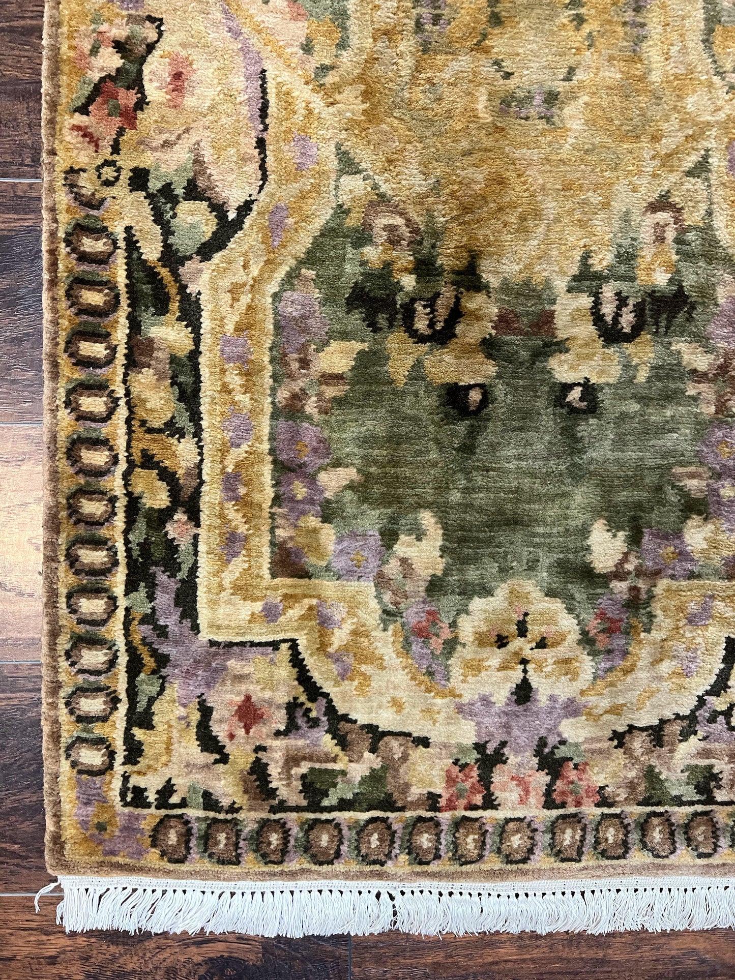 Tibetan Runner Rug Wool 2.6 By 10 Vintage Handmade European Aubusson Pattern Hallway