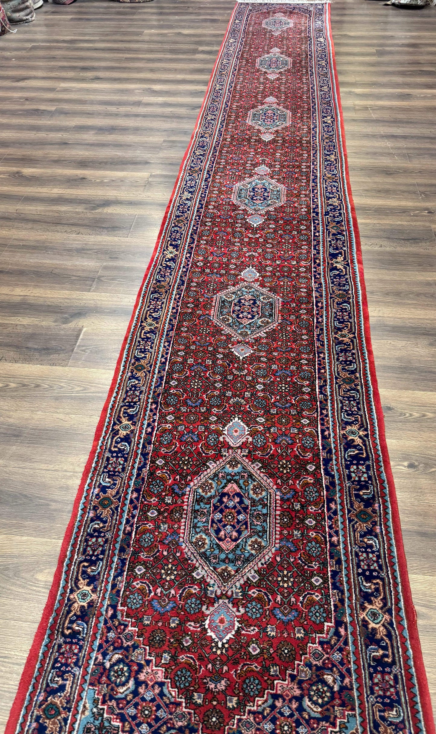 Indo Persian Bidjar Runner Rug 3 x 18.6 Wool Long Oriental Carpet