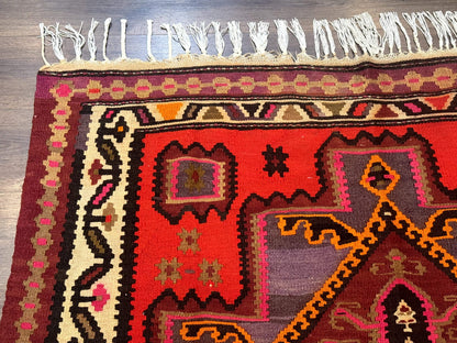 Persian Kurdish Zarand Kilim Rug 5x9 Runner With Red Field And Geometric Medallions