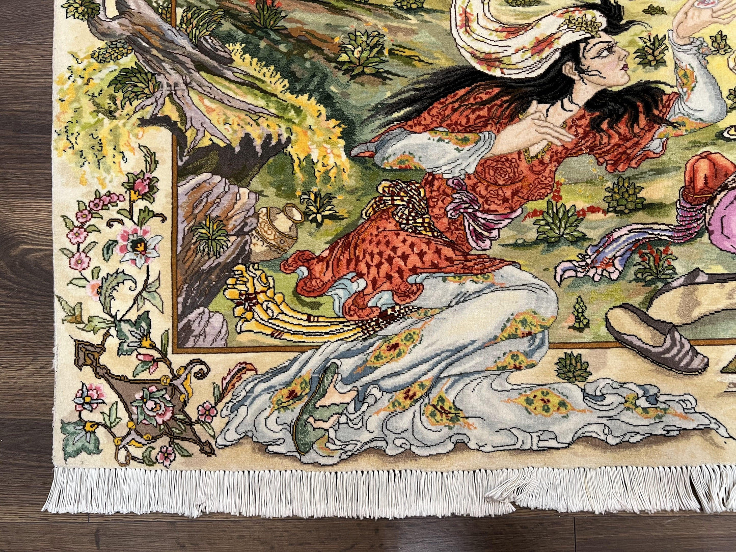 Persian Tabriz Pictorial Rug Hand Knotted Wool 5x3 Hafez Poetry Border