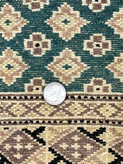 Pakistani Runner Rug 2.8 X 20 Hand Knotted Vintage Wool Turkoman Teal Tan