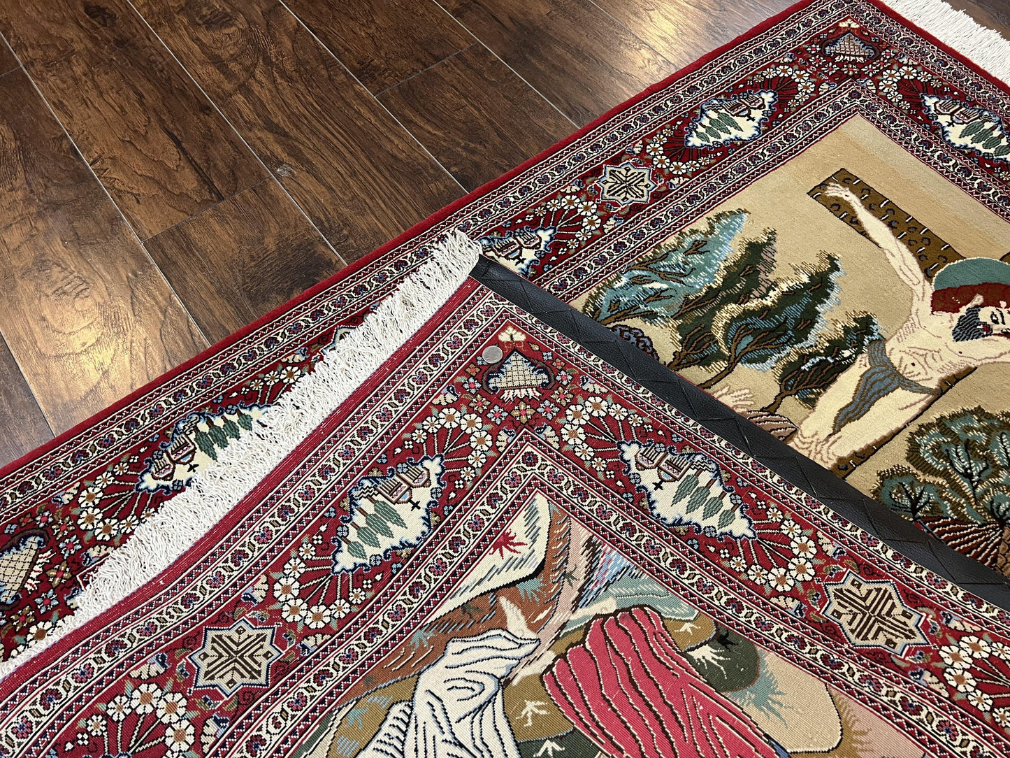 Persian Kashan Pictorial Rug 3x5 Jesus On Cross Handwoven Wool