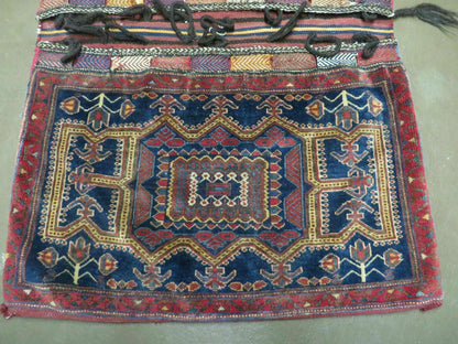 Antique Turkish Saddle Bag Rug Hand Made Tribal Wool 1950s Decor