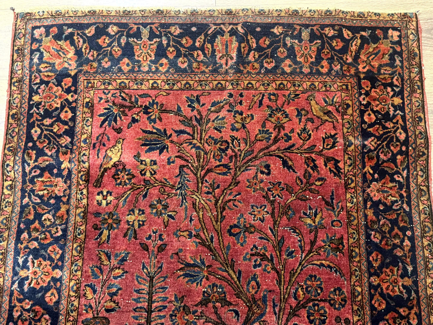 Antique Persian Tree Of Life Rug 3x5 Feet Manchester Wool With Bird Pictorials