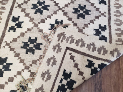 Semi Antique South American Handwoven Wool Kilim Rug 4x8 Runner Diamond Panel