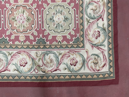 Square Aubusson Rug 9x9 Hand Knotted Wool Needlepoint Panel Design European