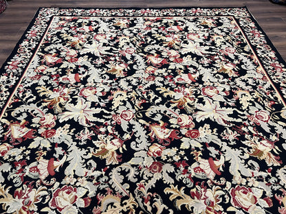 Wool Needlepoint Rug 9x12 William Morris Vintage Handwoven Floral Area Rug