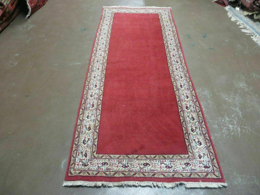 Vintage Handmade India Wool Runner Rug 2 Ft 8 In By 6 Ft 9 In Red