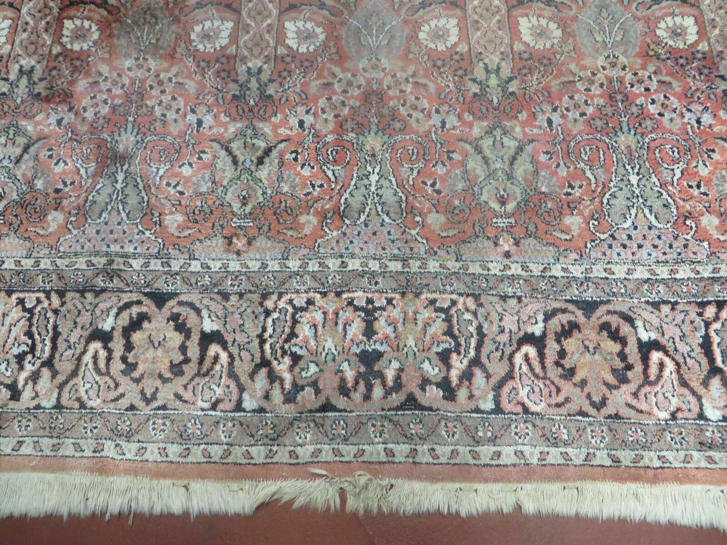Vintage Indian Silk Rug Kashmir Handmade 6x6 Square Carpet