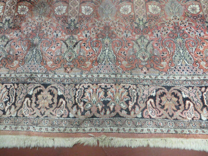 Vintage Indian Silk Rug Kashmir Handmade 6x6 Square Carpet
