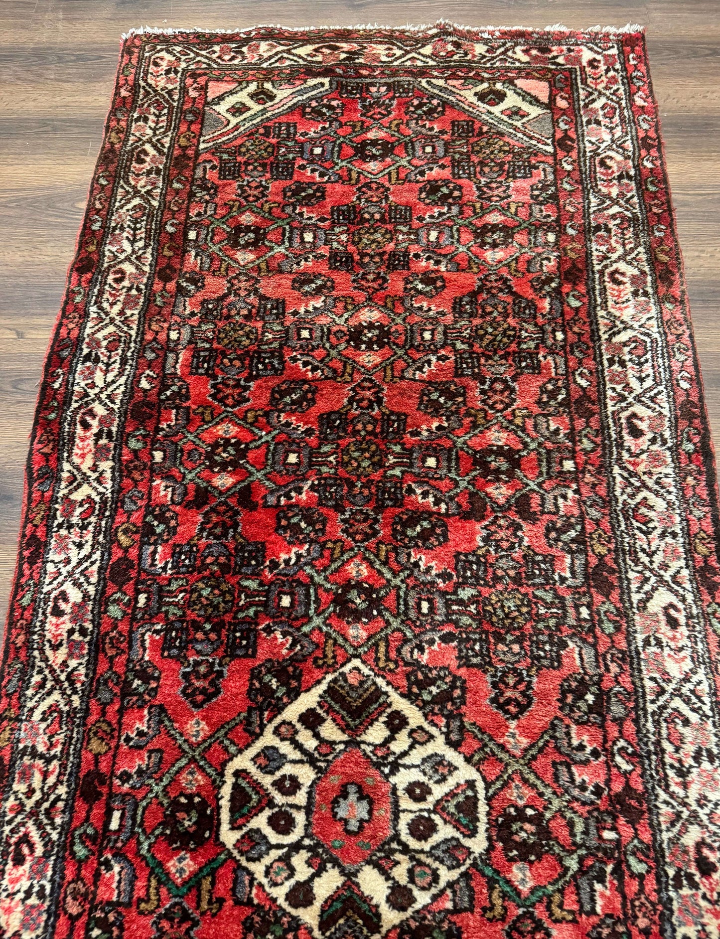 Persian Hamadan Runner Rug 3x10 Wool Hand Knotted Red And Ivory Hallway
