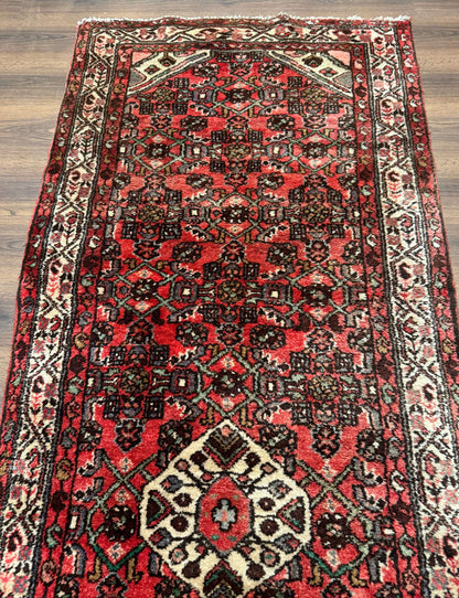 Persian Hamadan Runner Rug 3x10 Wool Hand Knotted Red And Ivory Hallway