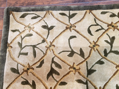 Vintage Tibetan Area Rug 9x12 Hand Knotted Wool Nepali Beige Soft Pile For Living Room