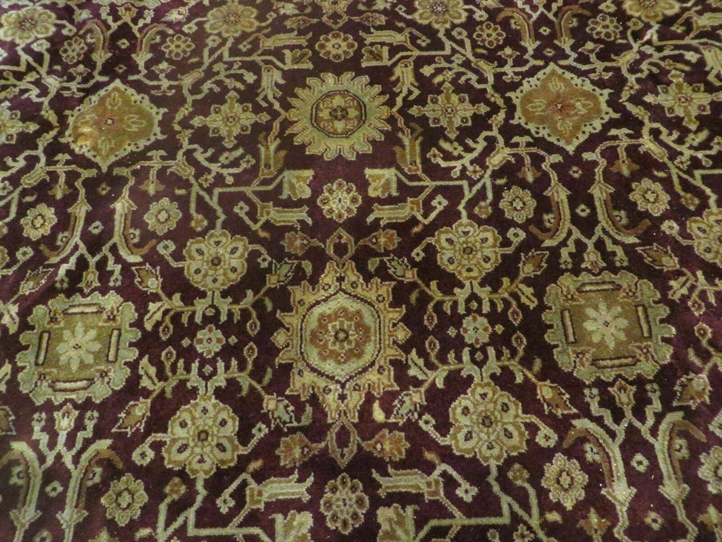 Indian Agra Rug 10x14 Vintage Handmade Wool Carpet Maroon Floral Design