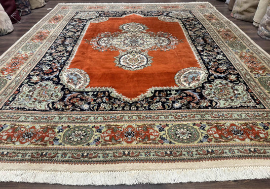 Persian Rug 11x13 Vintage Tabriz Tabatabai Semi Open Field Wool Pile
