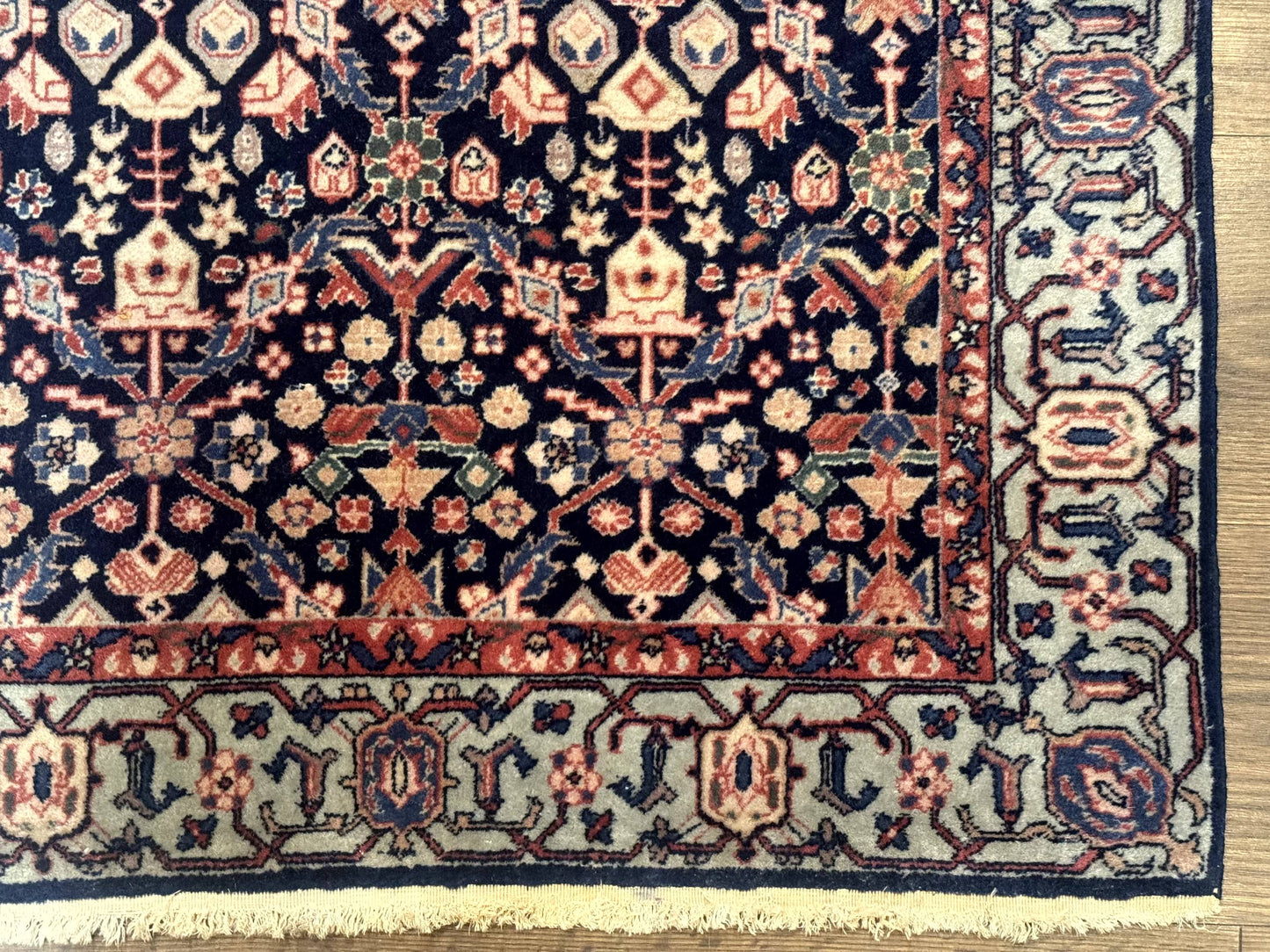 Indo Persian Runner Rug 2.8x12 Navy Floral Hand Knotted Wool Fine 270 KPSI