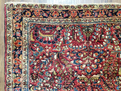 Antique Persian Sarouk Rug Hand Knotted Wool 3ft4in By 4ft10in