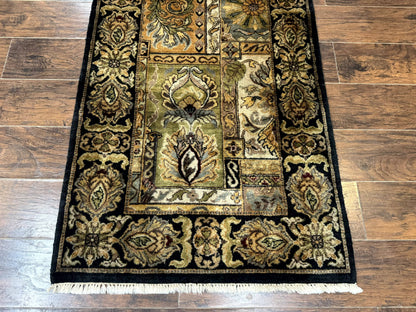 Indian Runner Rug 3x14 Panel Design Hand Knotted Wool Oriental Carpet For Hallway