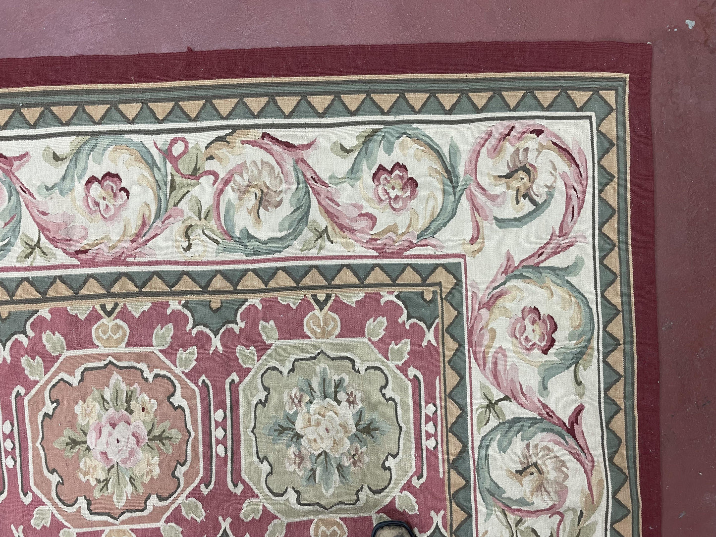 Square Aubusson Rug 9x9 Hand Knotted Wool Needlepoint Panel Design European