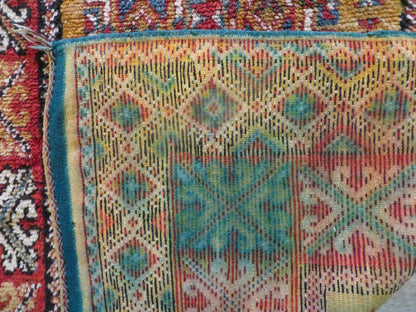 Vintage Moroccan Rug 4x5 Hand Knotted Berber Wool Area Rug Geometric Stars
