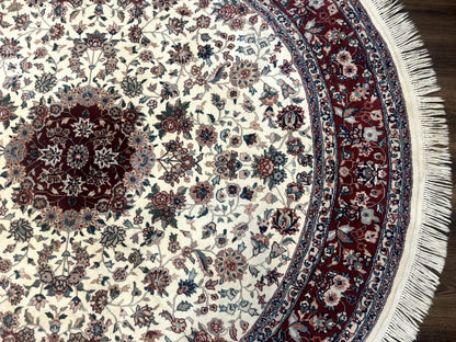 Sino Persian Round Rug 8x8 Wool And Silk Floral Medallion Ivory Red