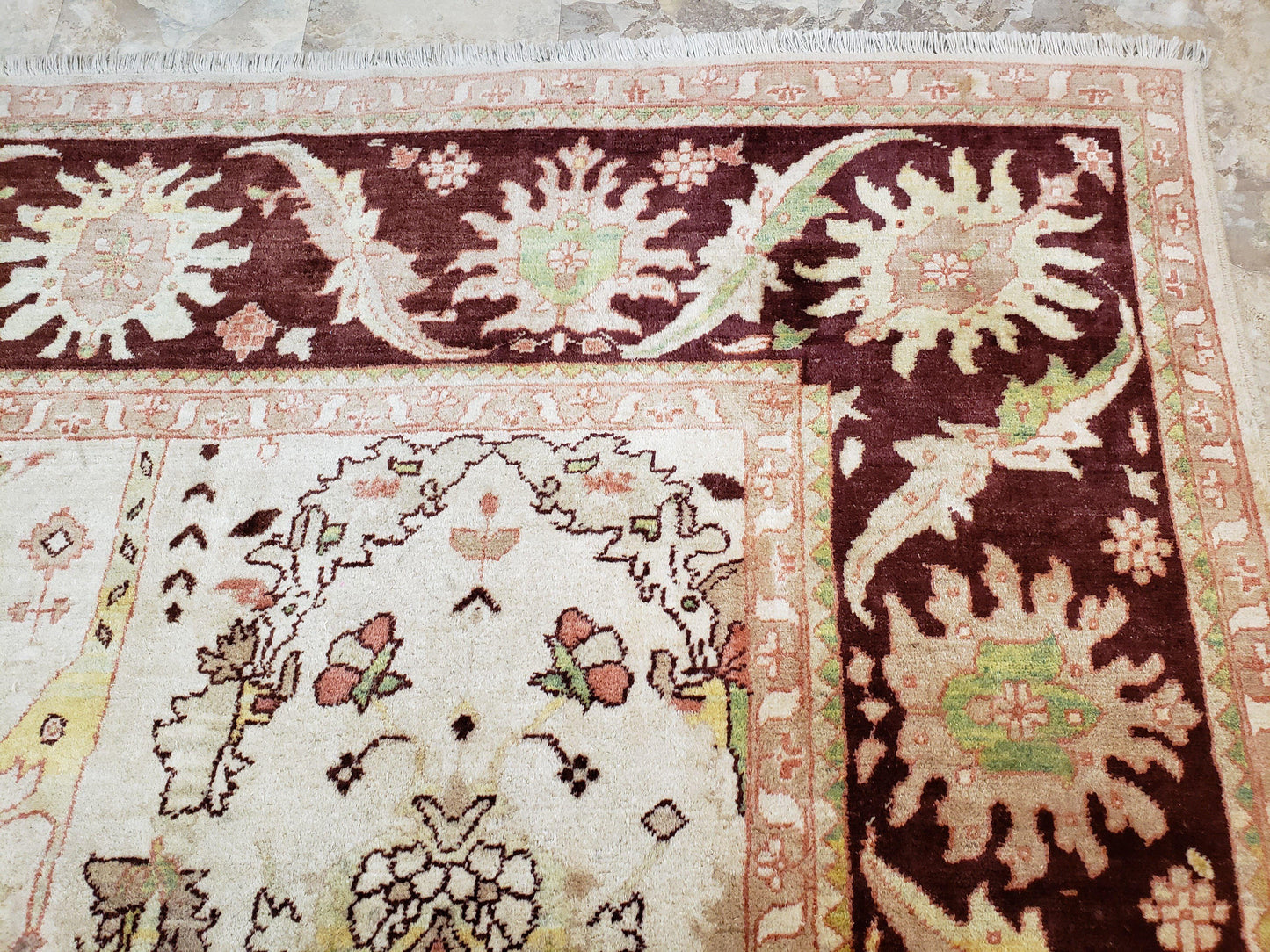 Peshawar Rug Hand Knotted Handmade Wool Oushak Style 10x15 Beige and Maroon Living Room Rug