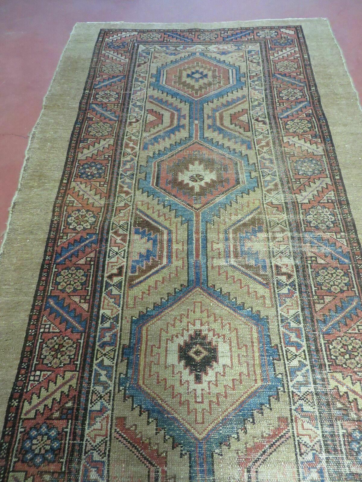 Turkish Wool Rug Runner Antique Hand Made 3 Ft 4 In By 12 Ft Camel Hair