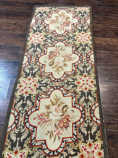 Needlepoint Runner Rug European French Design Handmade Wool Vintage