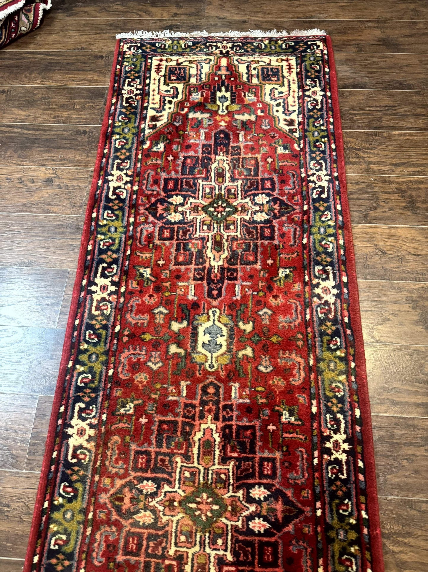 Indo Persian Heriz Wool Runner Rug 3x17 Medallion Hallway Carpet