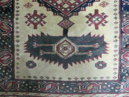 Vintage Turkish Geometric Wool Rug Handmade 1960s 41x51 Allover Pattern
