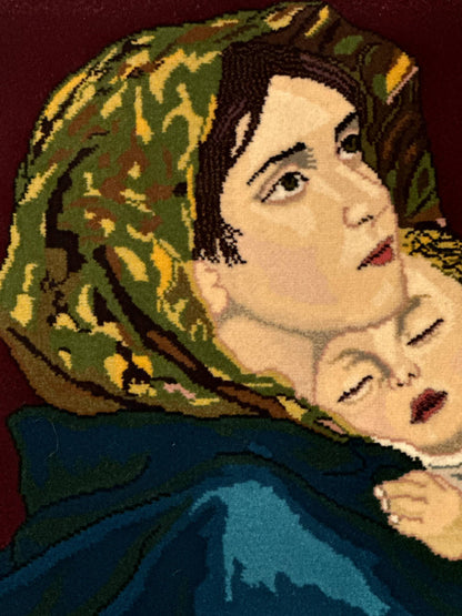 Persian Tabriz Pictorial Rug 2x2 Mother Holding Child Very Fine 340 KPSI Maroon