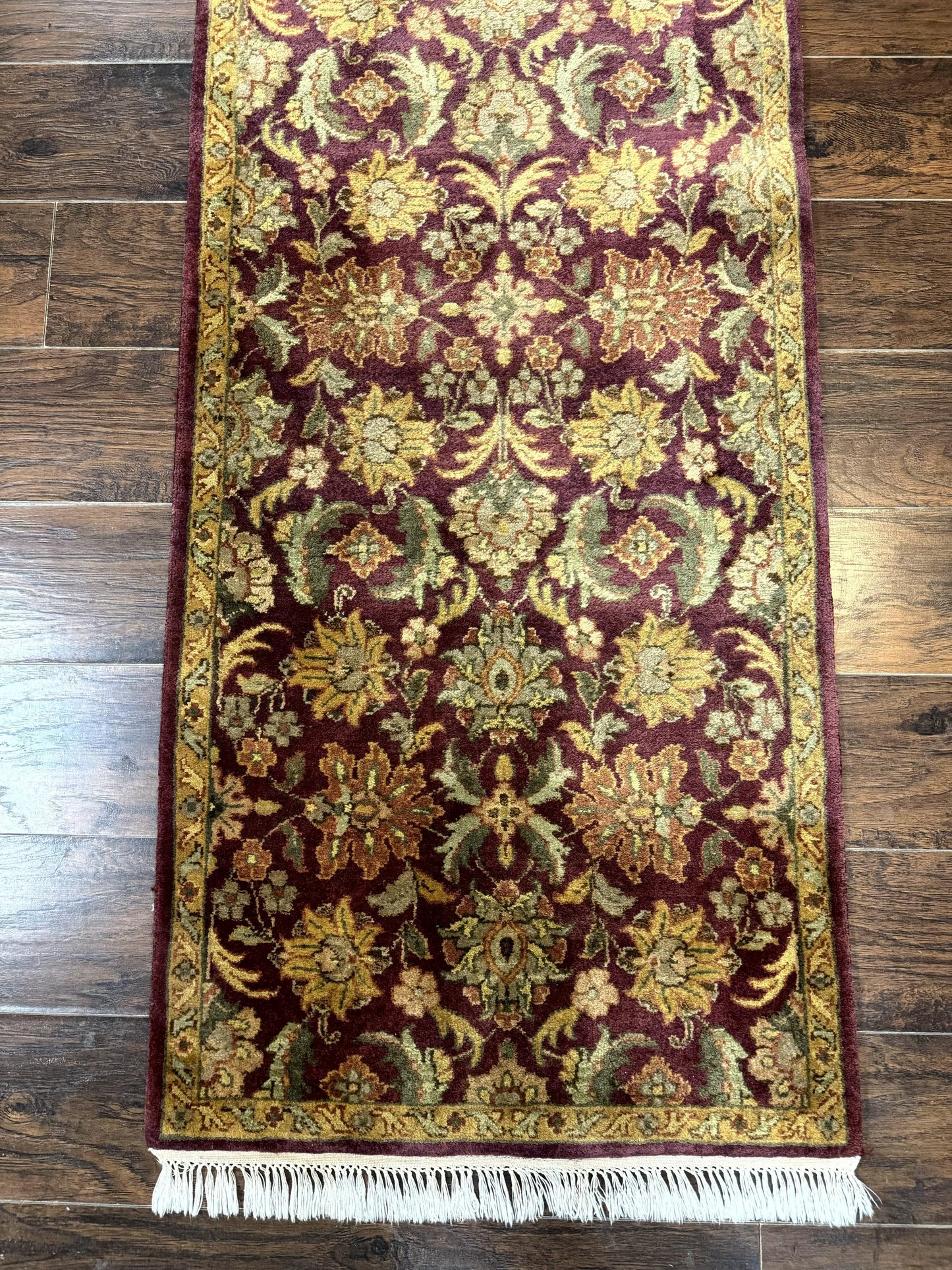 Indian Agra Runner Rug 2.6 x 17.5 Feet Floral Handmade Wool Hallway Runner